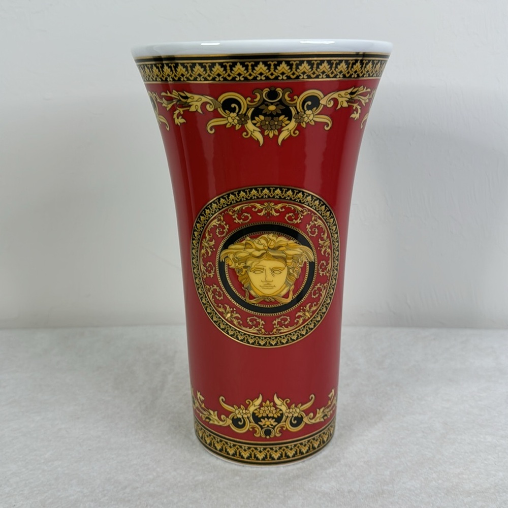 VERSACE MEDUSA RED BLACK GOLD WHITE LARGE VASE ROSENTHAL - Picture 4 of 7